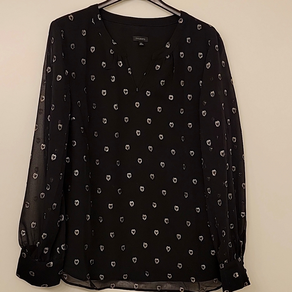 Talbots dazzling metallic heart sheer top with liner. Size XL. Gently worn.